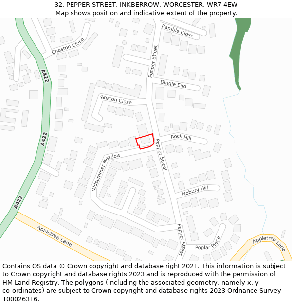 32, PEPPER STREET, INKBERROW, WORCESTER, WR7 4EW: Location map and indicative extent of plot