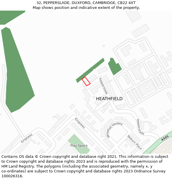 32, PEPPERSLADE, DUXFORD, CAMBRIDGE, CB22 4XT: Location map and indicative extent of plot