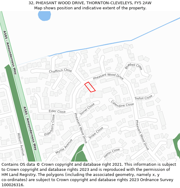 32, PHEASANT WOOD DRIVE, THORNTON-CLEVELEYS, FY5 2AW: Location map and indicative extent of plot