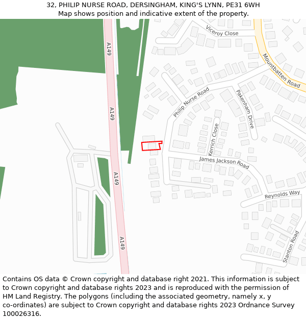 32, PHILIP NURSE ROAD, DERSINGHAM, KING'S LYNN, PE31 6WH: Location map and indicative extent of plot