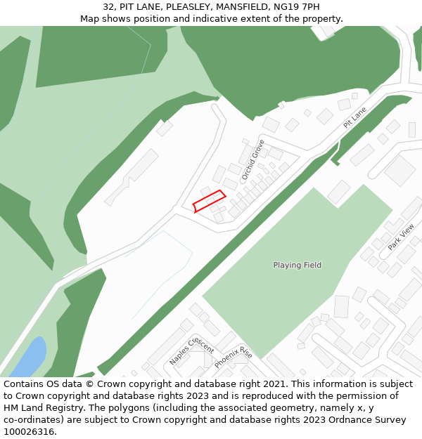 32, PIT LANE, PLEASLEY, MANSFIELD, NG19 7PH: Location map and indicative extent of plot