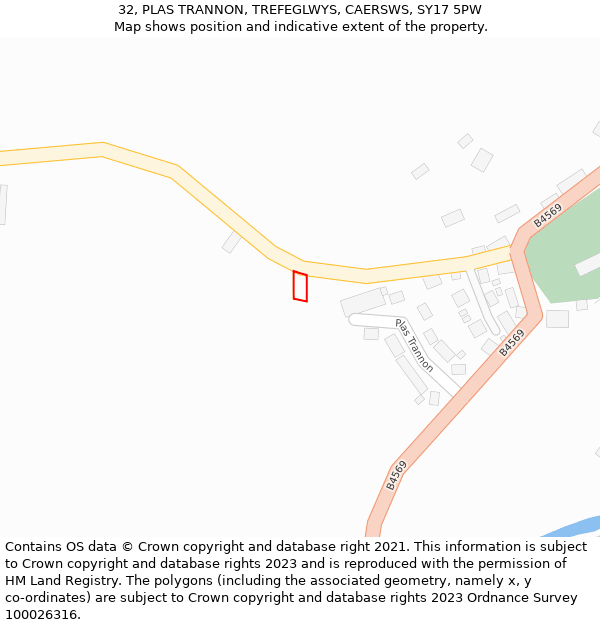 32, PLAS TRANNON, TREFEGLWYS, CAERSWS, SY17 5PW: Location map and indicative extent of plot