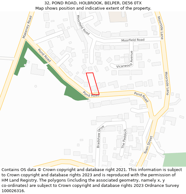 32, POND ROAD, HOLBROOK, BELPER, DE56 0TX: Location map and indicative extent of plot