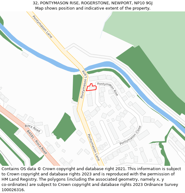 32, PONTYMASON RISE, ROGERSTONE, NEWPORT, NP10 9GJ: Location map and indicative extent of plot
