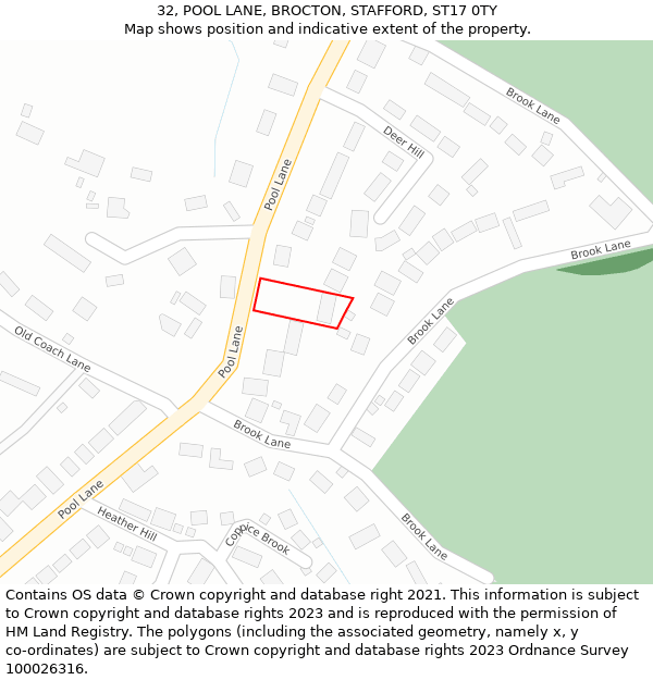 32, POOL LANE, BROCTON, STAFFORD, ST17 0TY: Location map and indicative extent of plot