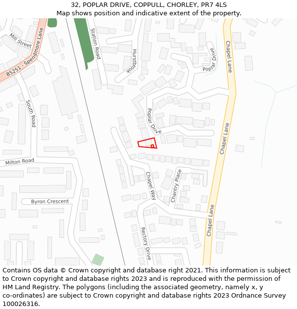 32, POPLAR DRIVE, COPPULL, CHORLEY, PR7 4LS: Location map and indicative extent of plot