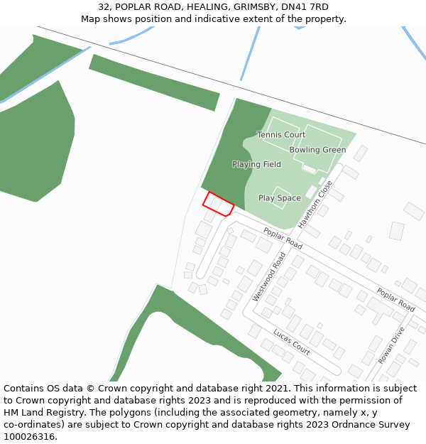 32, POPLAR ROAD, HEALING, GRIMSBY, DN41 7RD: Location map and indicative extent of plot