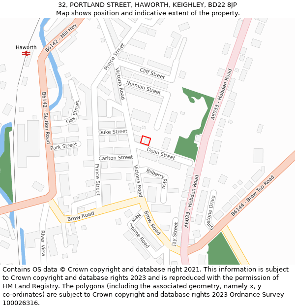 32, PORTLAND STREET, HAWORTH, KEIGHLEY, BD22 8JP: Location map and indicative extent of plot