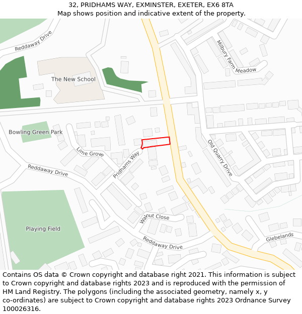 32, PRIDHAMS WAY, EXMINSTER, EXETER, EX6 8TA: Location map and indicative extent of plot