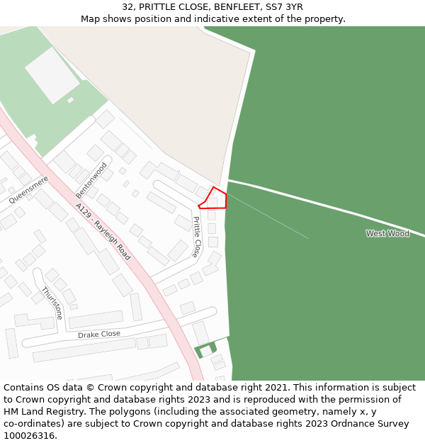 32, PRITTLE CLOSE, BENFLEET, SS7 3YR: Location map and indicative extent of plot