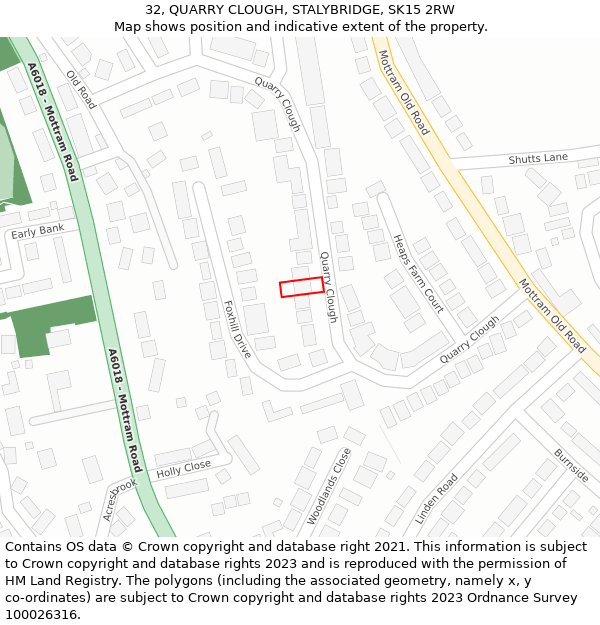 32, QUARRY CLOUGH, STALYBRIDGE, SK15 2RW: Location map and indicative extent of plot