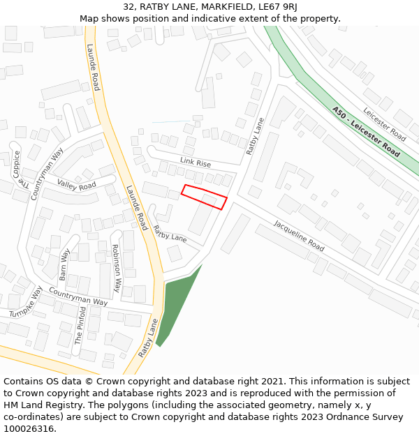 32, RATBY LANE, MARKFIELD, LE67 9RJ: Location map and indicative extent of plot