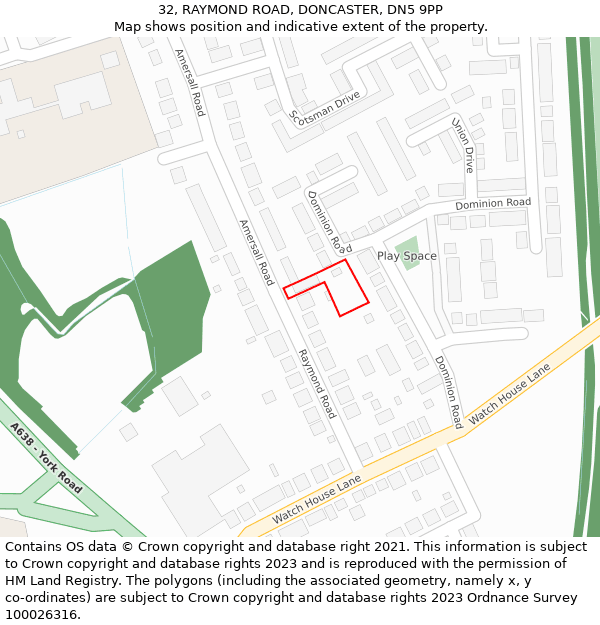 32, RAYMOND ROAD, DONCASTER, DN5 9PP: Location map and indicative extent of plot