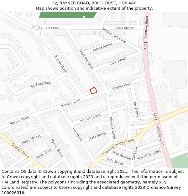 32, RAYNER ROAD, BRIGHOUSE, HD6 4AY: Location map and indicative extent of plot