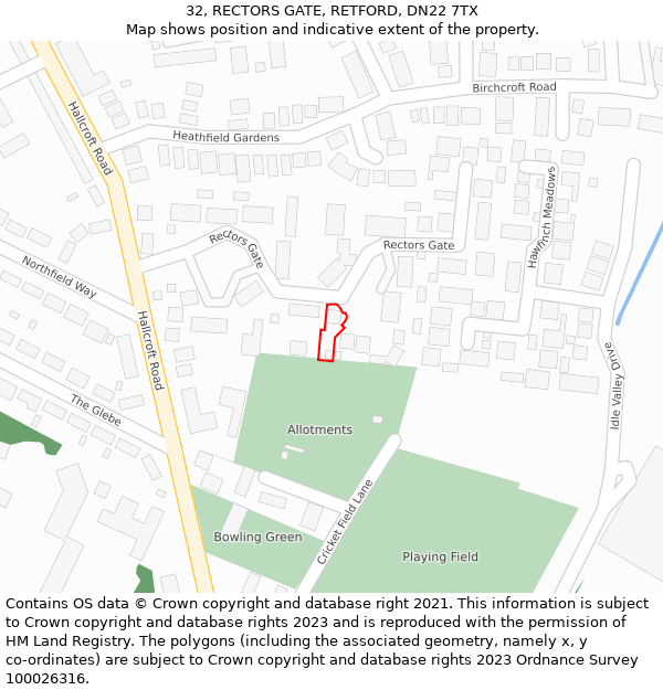 32, RECTORS GATE, RETFORD, DN22 7TX: Location map and indicative extent of plot