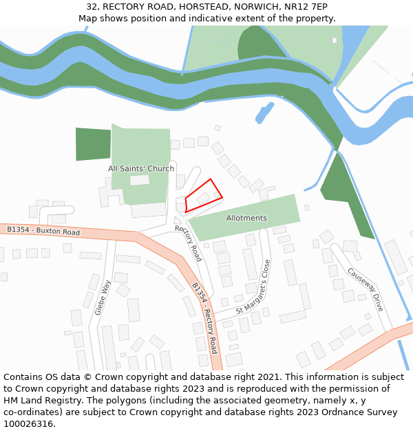 32, RECTORY ROAD, HORSTEAD, NORWICH, NR12 7EP: Location map and indicative extent of plot