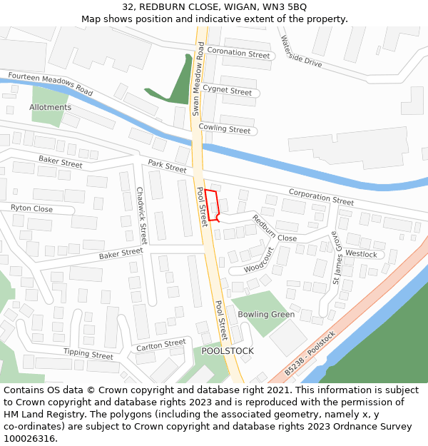 32, REDBURN CLOSE, WIGAN, WN3 5BQ: Location map and indicative extent of plot