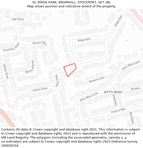 32, RIDGE PARK, BRAMHALL, STOCKPORT, SK7 2BL: Location map and indicative extent of plot