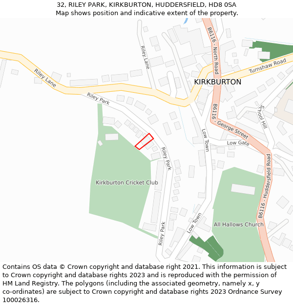 32, RILEY PARK, KIRKBURTON, HUDDERSFIELD, HD8 0SA: Location map and indicative extent of plot