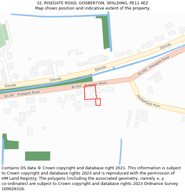 32, RISEGATE ROAD, GOSBERTON, SPALDING, PE11 4EZ: Location map and indicative extent of plot