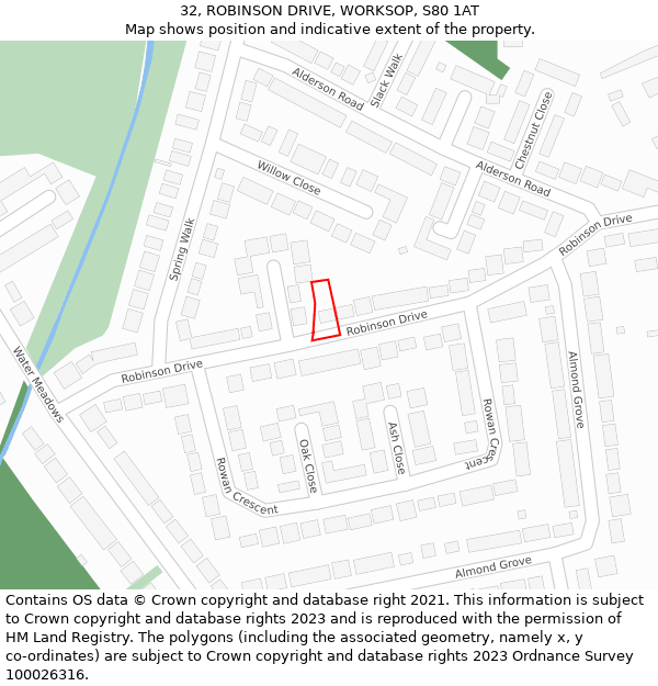 32, ROBINSON DRIVE, WORKSOP, S80 1AT: Location map and indicative extent of plot