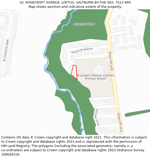 32, ROSECROFT AVENUE, LOFTUS, SALTBURN-BY-THE-SEA, TS13 4PH: Location map and indicative extent of plot