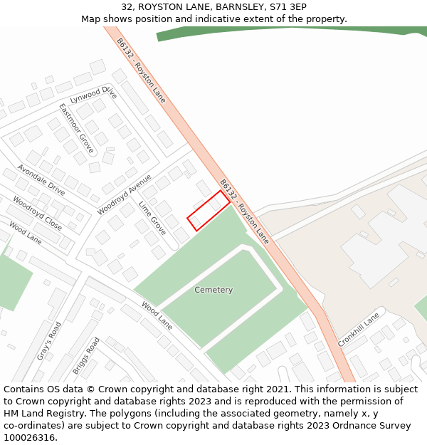 32, ROYSTON LANE, BARNSLEY, S71 3EP: Location map and indicative extent of plot