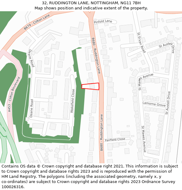 32, RUDDINGTON LANE, NOTTINGHAM, NG11 7BH: Location map and indicative extent of plot