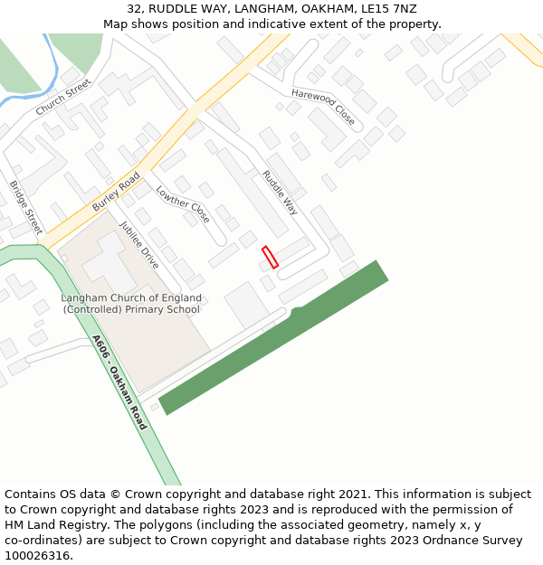 32, RUDDLE WAY, LANGHAM, OAKHAM, LE15 7NZ: Location map and indicative extent of plot