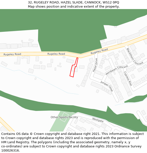 32, RUGELEY ROAD, HAZEL SLADE, CANNOCK, WS12 0PQ: Location map and indicative extent of plot