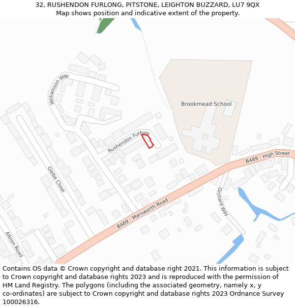 32, RUSHENDON FURLONG, PITSTONE, LEIGHTON BUZZARD, LU7 9QX: Location map and indicative extent of plot