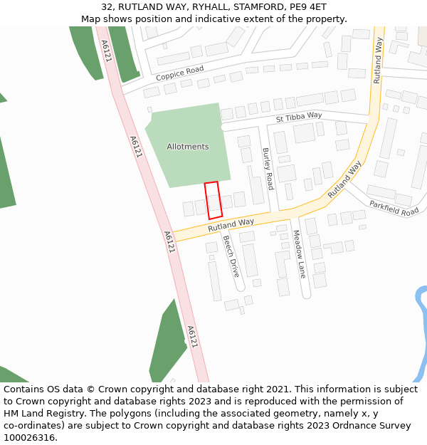 32, RUTLAND WAY, RYHALL, STAMFORD, PE9 4ET: Location map and indicative extent of plot