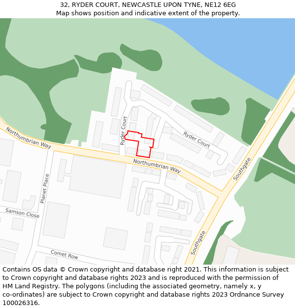32, RYDER COURT, NEWCASTLE UPON TYNE, NE12 6EG: Location map and indicative extent of plot