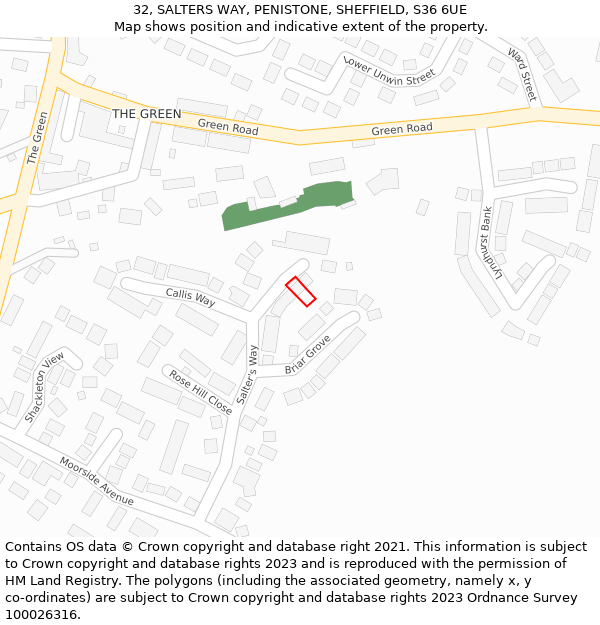 32, SALTERS WAY, PENISTONE, SHEFFIELD, S36 6UE: Location map and indicative extent of plot