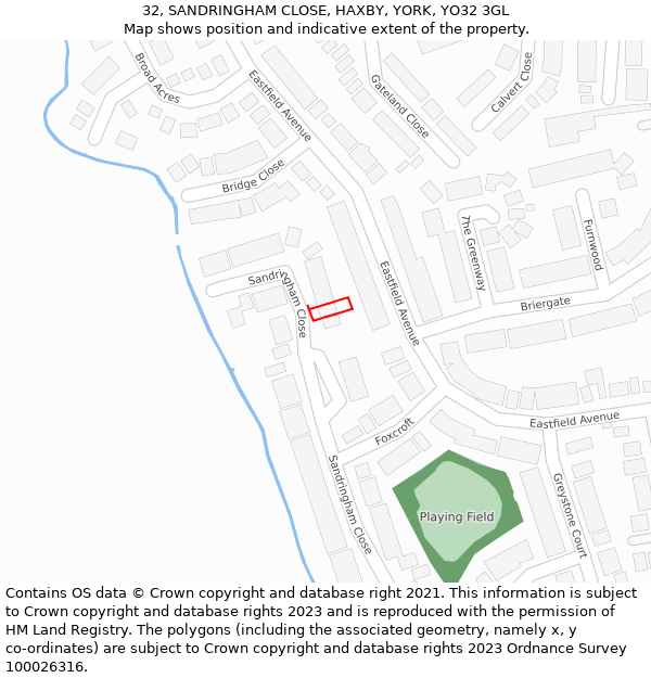 32, SANDRINGHAM CLOSE, HAXBY, YORK, YO32 3GL: Location map and indicative extent of plot