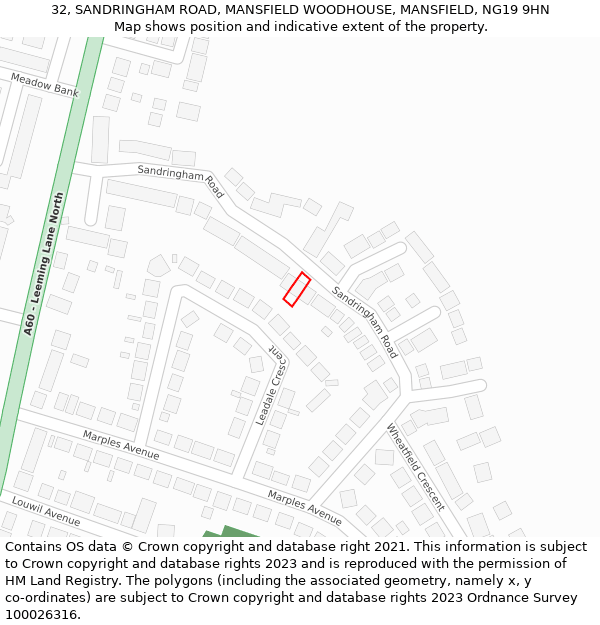 32, SANDRINGHAM ROAD, MANSFIELD WOODHOUSE, MANSFIELD, NG19 9HN: Location map and indicative extent of plot