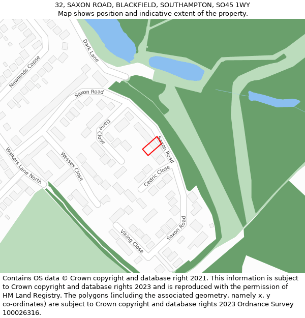 32, SAXON ROAD, BLACKFIELD, SOUTHAMPTON, SO45 1WY: Location map and indicative extent of plot