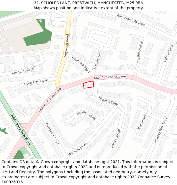 32, SCHOLES LANE, PRESTWICH, MANCHESTER, M25 0BA: Location map and indicative extent of plot