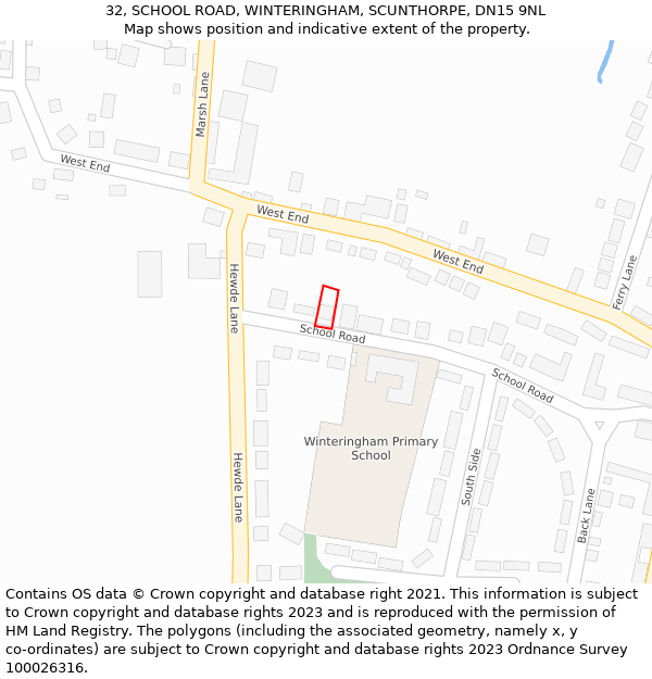 32, SCHOOL ROAD, WINTERINGHAM, SCUNTHORPE, DN15 9NL: Location map and indicative extent of plot