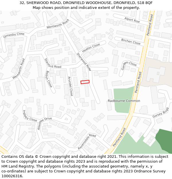 32, SHERWOOD ROAD, DRONFIELD WOODHOUSE, DRONFIELD, S18 8QF: Location map and indicative extent of plot