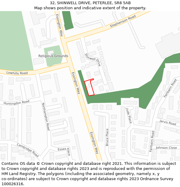 32, SHINWELL DRIVE, PETERLEE, SR8 5AB: Location map and indicative extent of plot