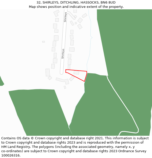 32, SHIRLEYS, DITCHLING, HASSOCKS, BN6 8UD: Location map and indicative extent of plot