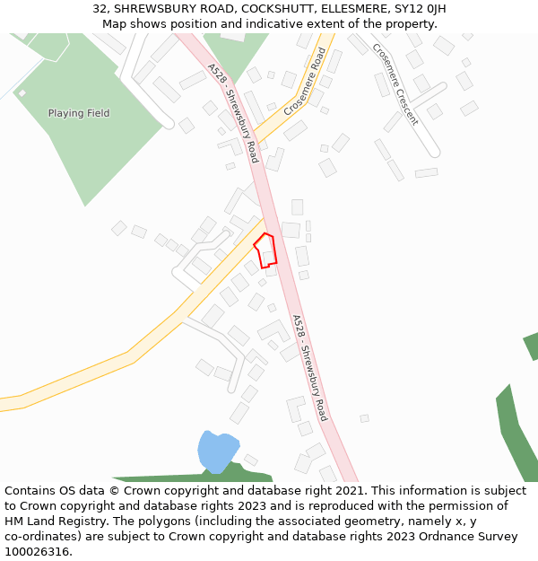 32, SHREWSBURY ROAD, COCKSHUTT, ELLESMERE, SY12 0JH: Location map and indicative extent of plot