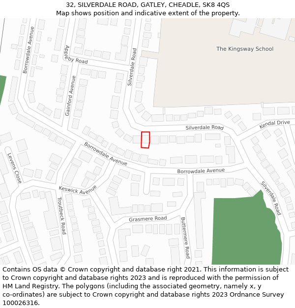 32, SILVERDALE ROAD, GATLEY, CHEADLE, SK8 4QS: Location map and indicative extent of plot