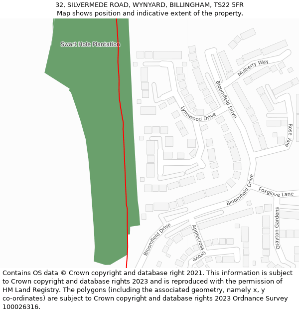 32, SILVERMEDE ROAD, WYNYARD, BILLINGHAM, TS22 5FR: Location map and indicative extent of plot