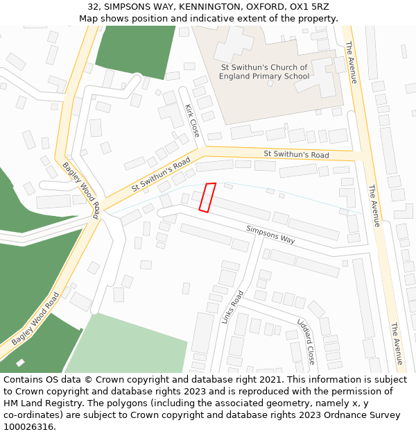 32, SIMPSONS WAY, KENNINGTON, OXFORD, OX1 5RZ: Location map and indicative extent of plot