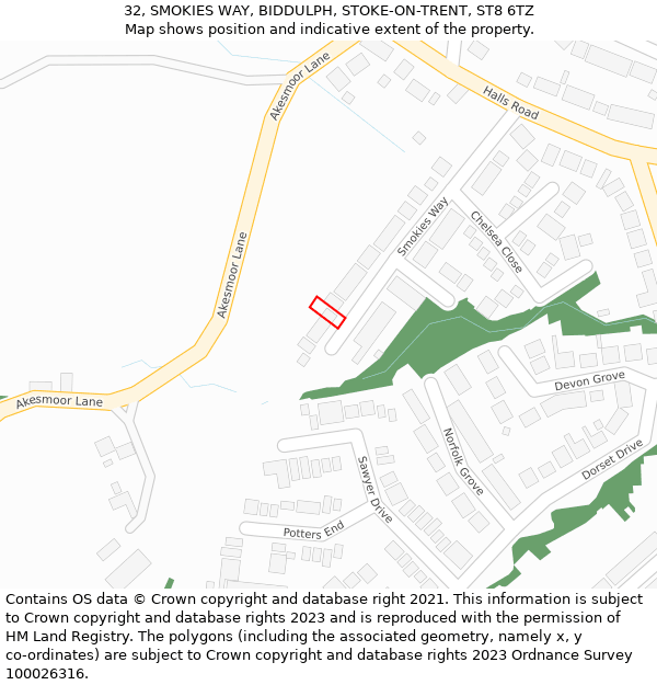 32, SMOKIES WAY, BIDDULPH, STOKE-ON-TRENT, ST8 6TZ: Location map and indicative extent of plot