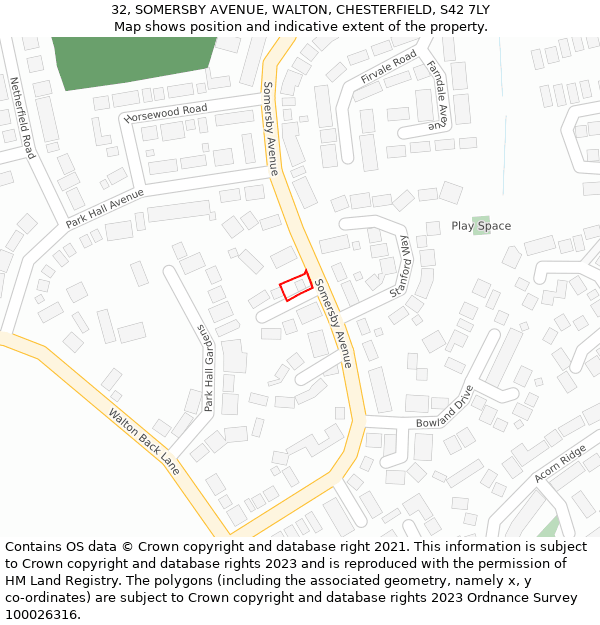 32, SOMERSBY AVENUE, WALTON, CHESTERFIELD, S42 7LY: Location map and indicative extent of plot