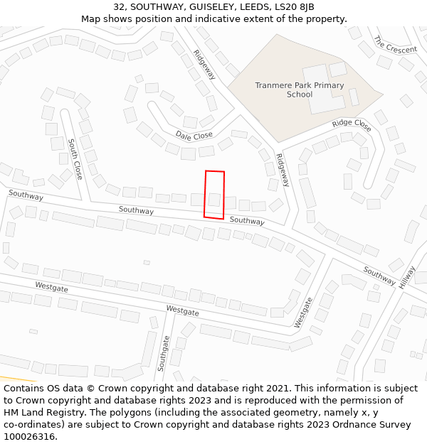 32, SOUTHWAY, GUISELEY, LEEDS, LS20 8JB: Location map and indicative extent of plot