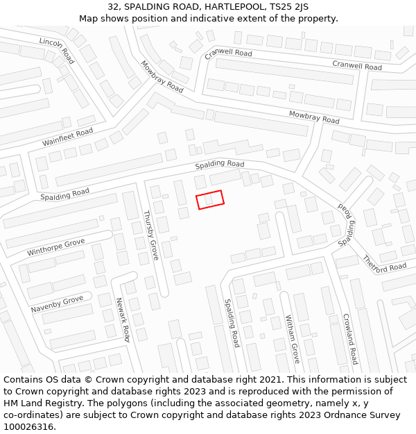 32, SPALDING ROAD, HARTLEPOOL, TS25 2JS: Location map and indicative extent of plot